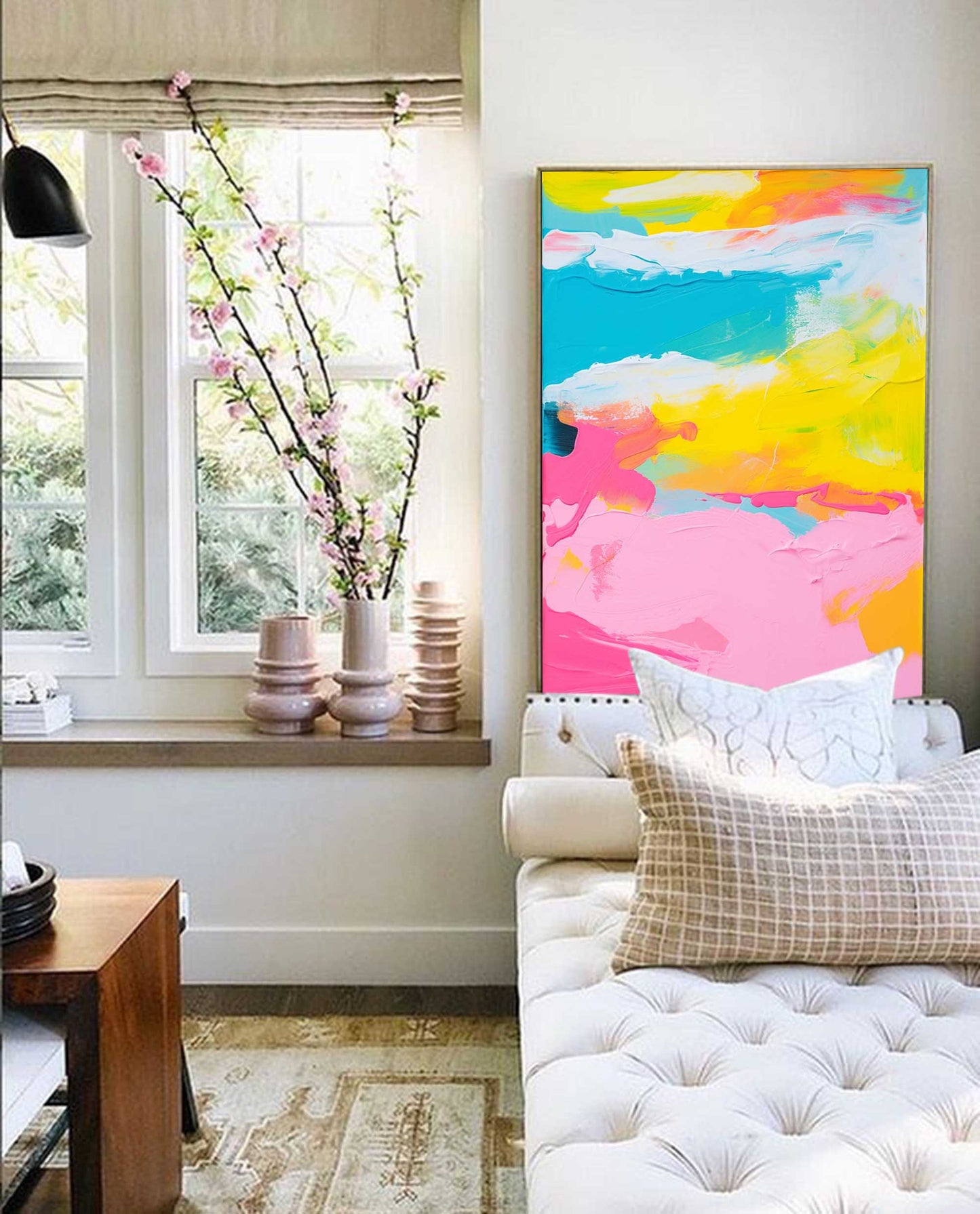 Vibrant Abstract Oil Painting with Bold Colors for Modern Home Decor