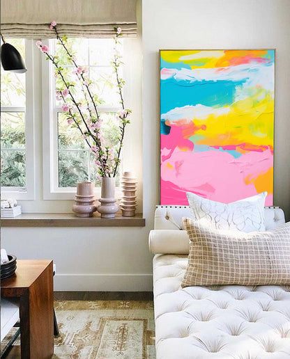 Vibrant Abstract Oil Painting with Bold Colors for Modern Home Decor