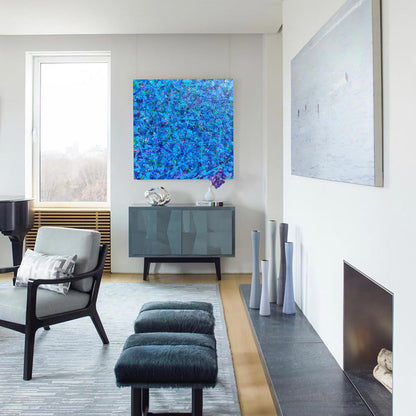 Vibrant Blue Abstract Oil Painting for Modern Home Decor