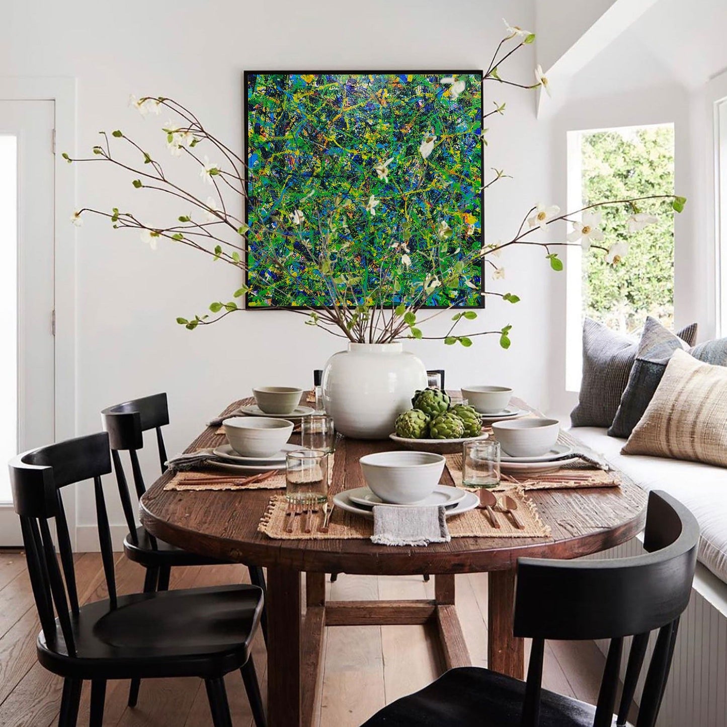 Vibrant Green Abstract Oil Painting for Modern Home Decor