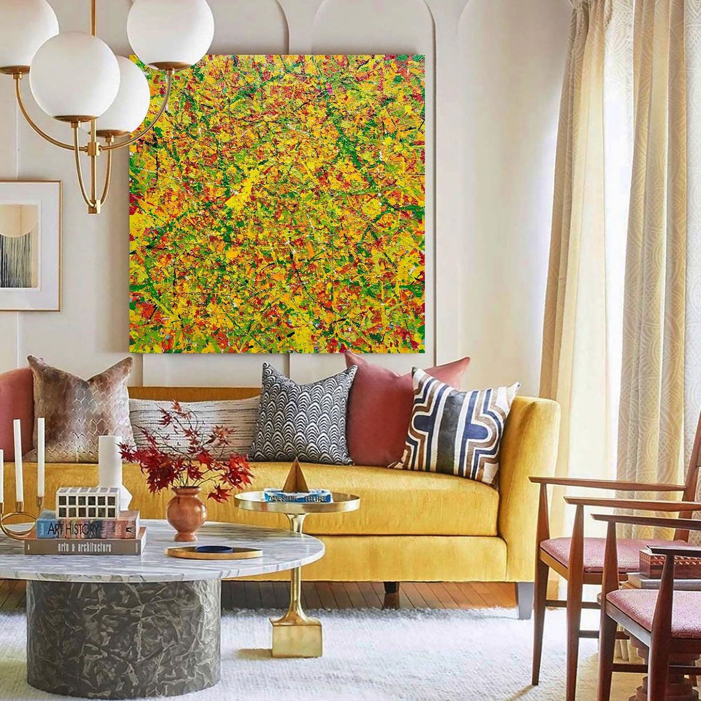 Vibrant Yellow Abstract Oil Painting for Modern Home Décor