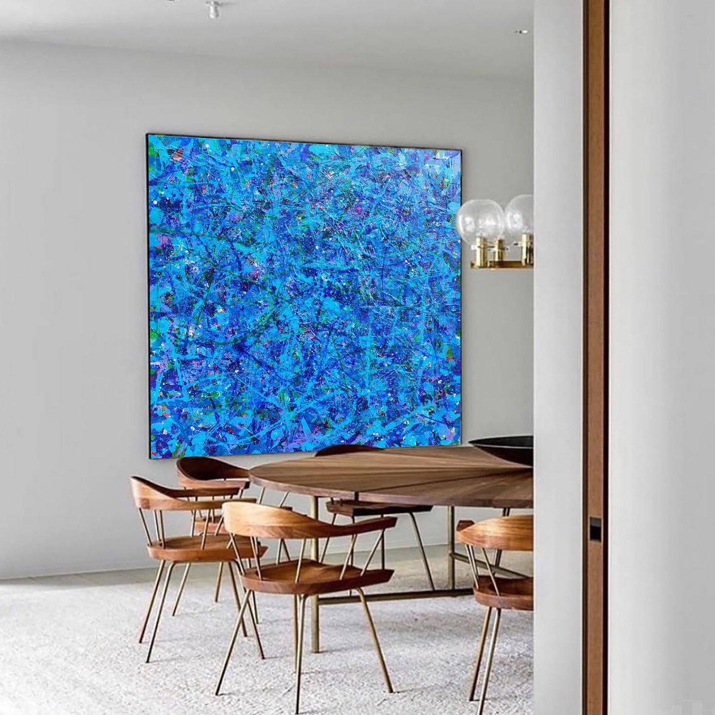 Vibrant Blue Abstract Oil Painting for Modern Home Decor