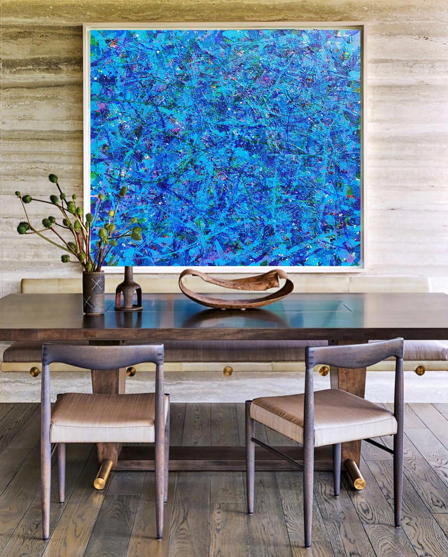 Vibrant Blue Abstract Oil Painting for Modern Home Decor