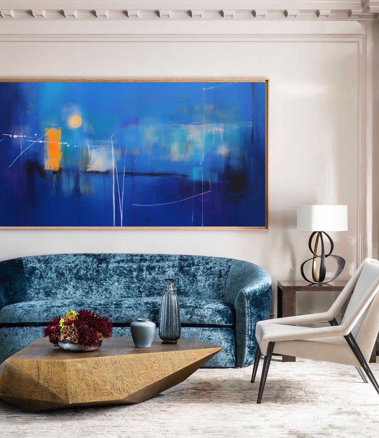 Vibrant Blue Abstract Oil Painting for Modern Home Decor