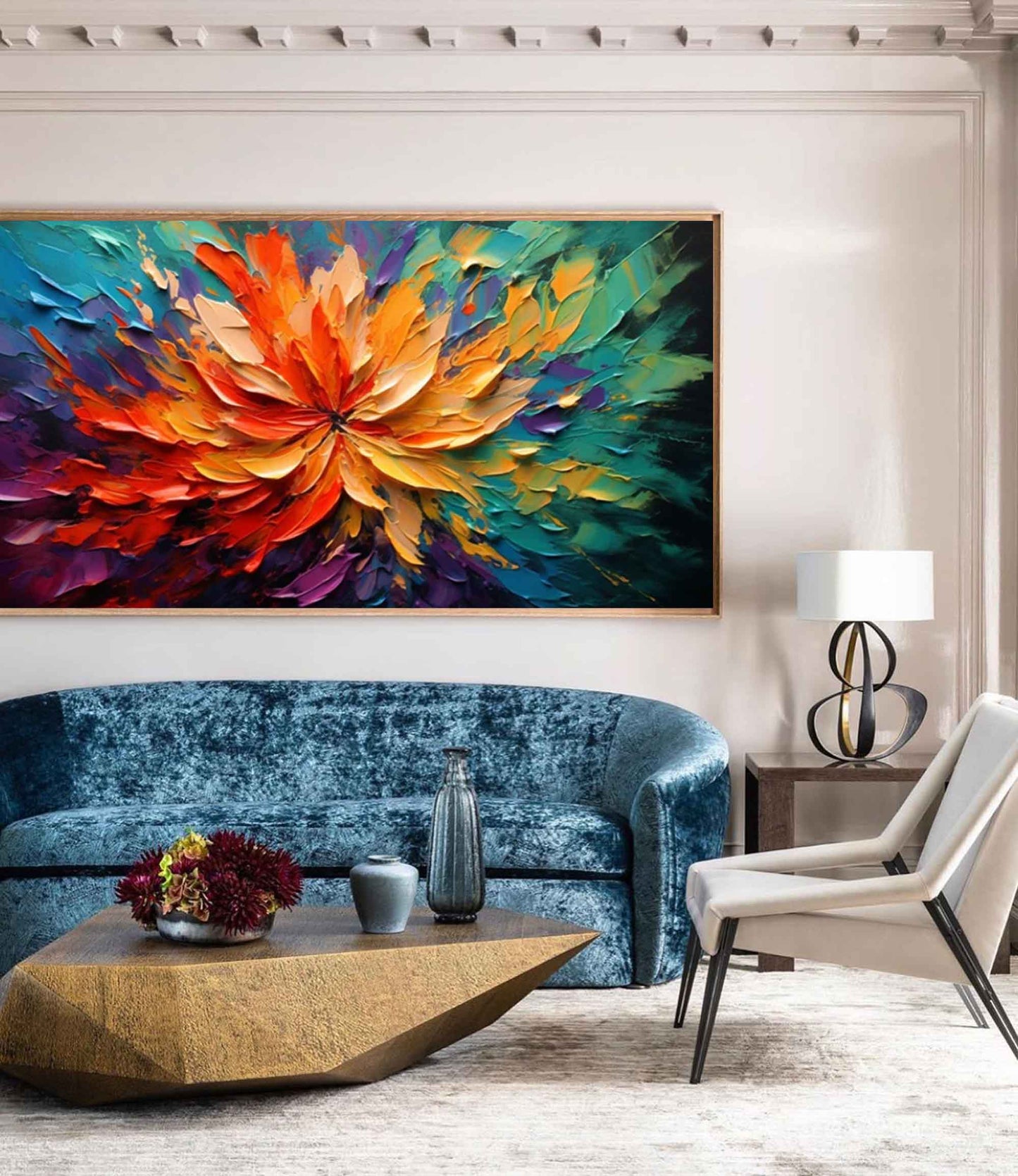 Vibrant Abstract Flower Oil Painting for Colorful Home Décor
