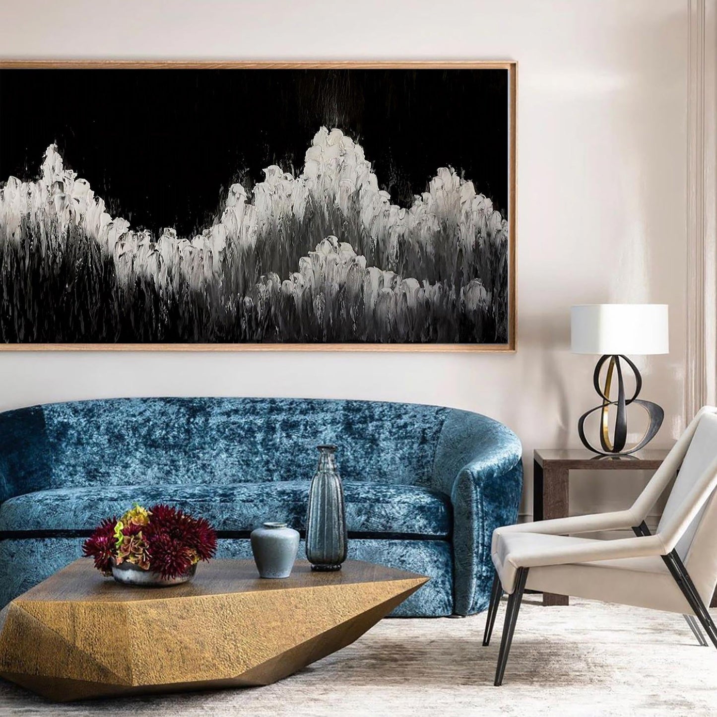 Monochrome Abstract Landscape Oil Painting for Modern Home Decor