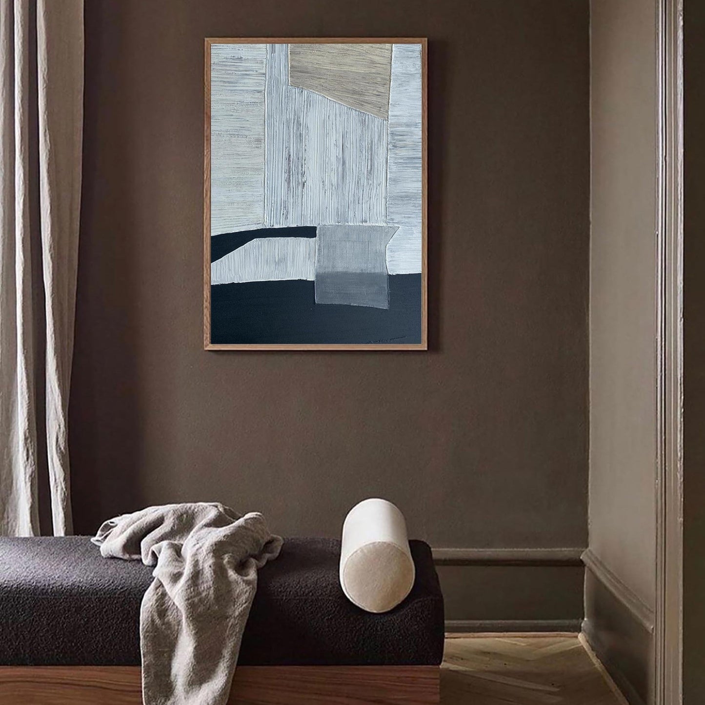 Monochrome Modern Abstract Oil Painting in Black and Grey Tones