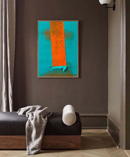 Vibrant Abstract Oil Painting with Bold Orange and Turquoise Palette