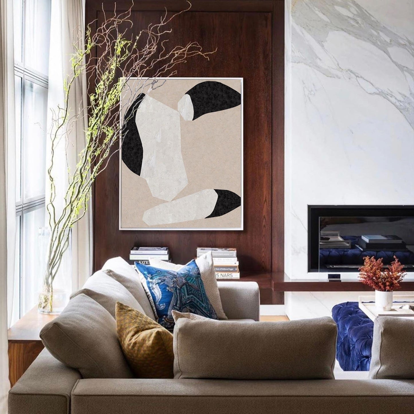 Contemporary Beige Abstract Oil Painting for Modern Home Decor