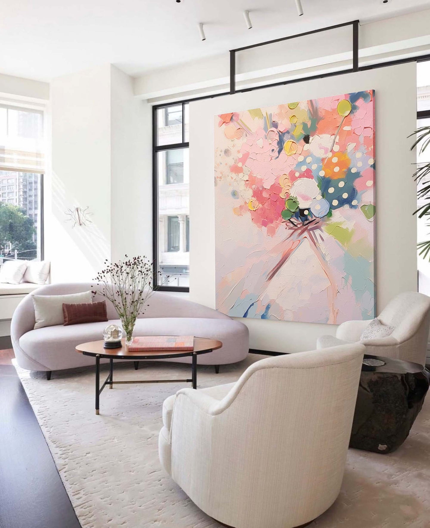 Vibrant Floral Abstract Oil Painting for Modern Home Decor