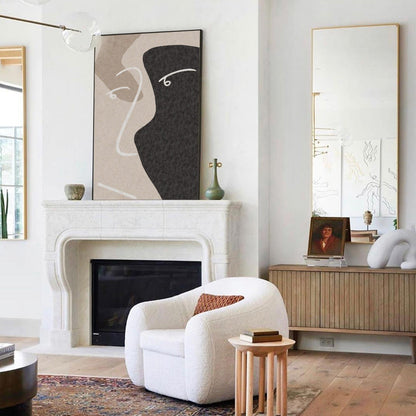 Contemporary Minimalist Beige and Black Abstract Oil Painting for Modern Decor