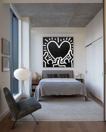 Bold Heart Embrace - Modern Abstract Oil Painting Inspired by Street Art