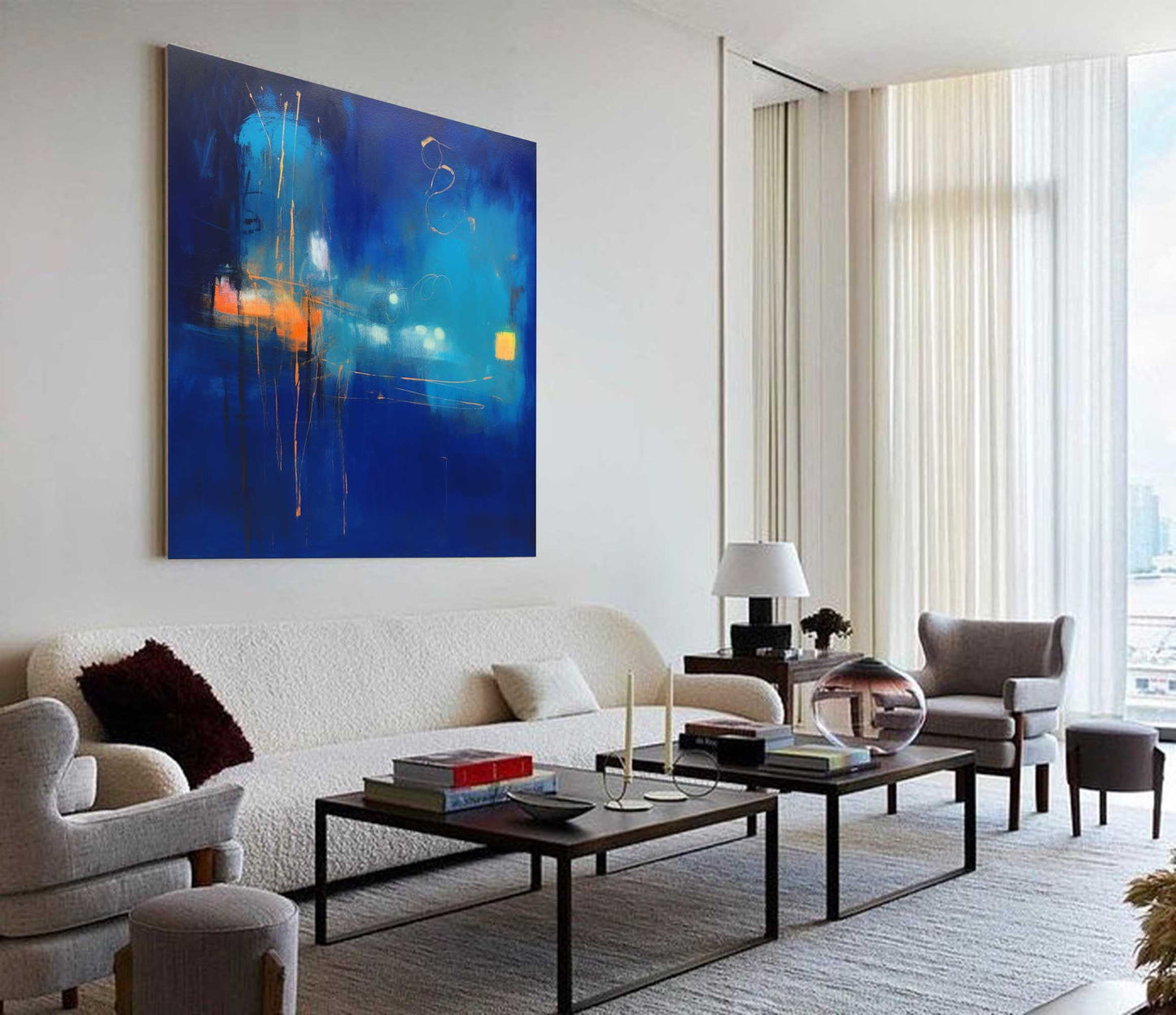 Vibrant Abstract Blue Oil Painting for Modern Home Decor and Artwork Enthusiasts