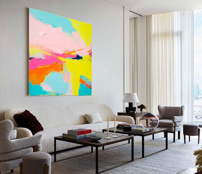 Vibrant Abstract Landscape Oil Painting in Bold Colors for Modern Art Decor