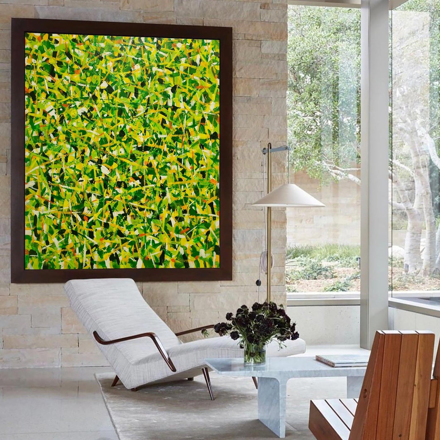 Vibrant Green Abstract Oil Painting for Modern Home Decor