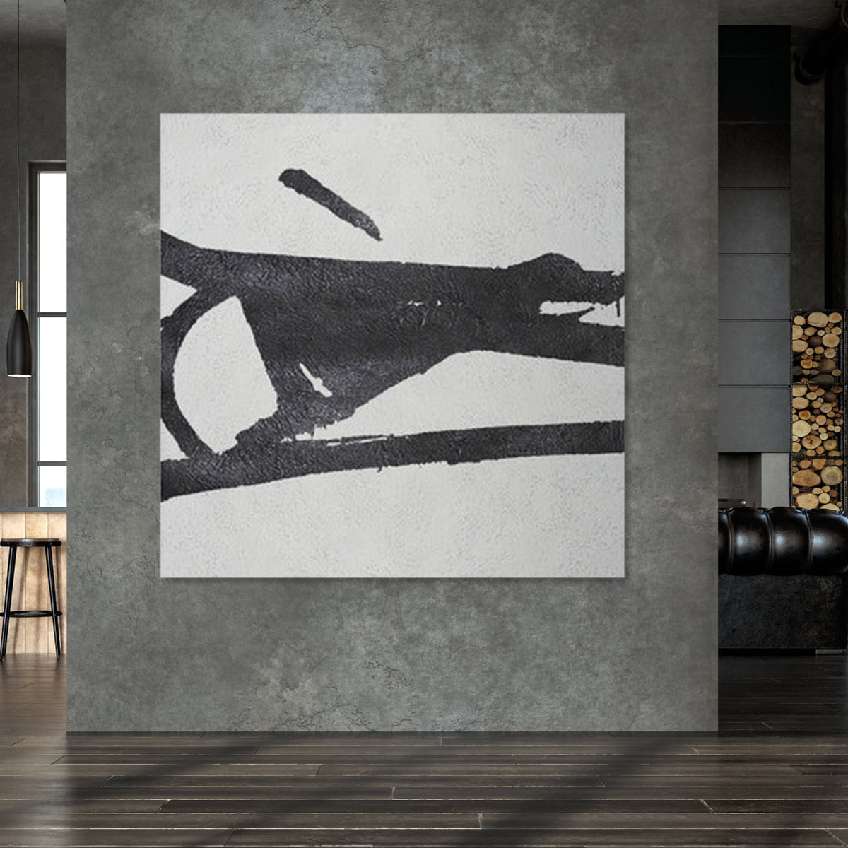 Abstract Black and White Oil Painting for Modern Home Décor