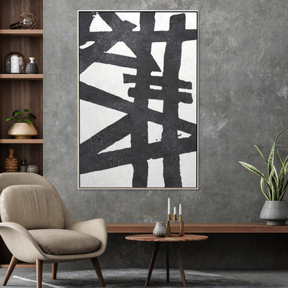 Modern Abstract Black and White Oil Painting for Contemporary Home Décor