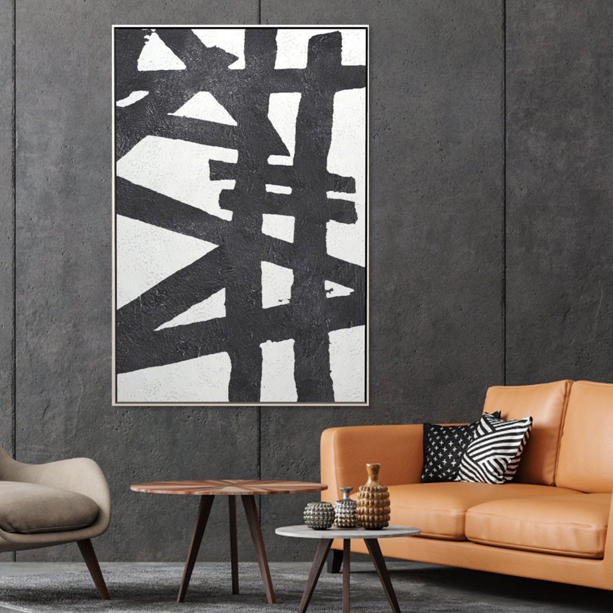 Modern Abstract Black and White Oil Painting for Contemporary Home Décor