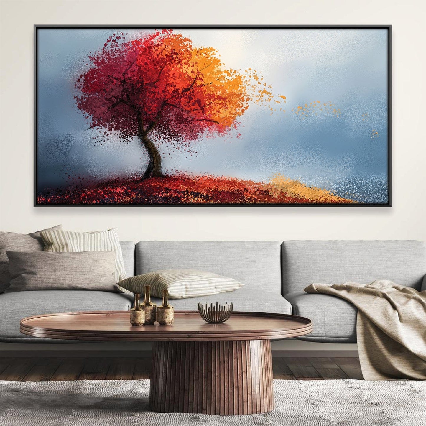 Vibrant Autumn Birch Oil Painting for Modern Home Decor