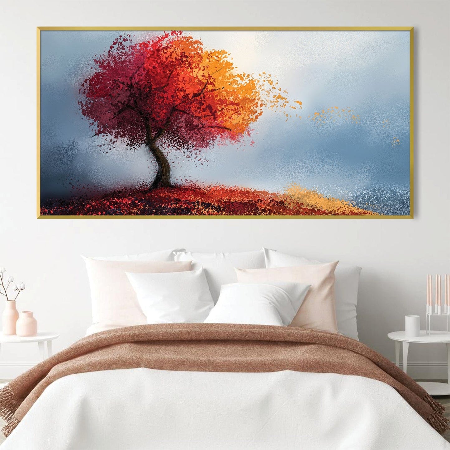 Vibrant Autumn Birch Oil Painting for Modern Home Decor