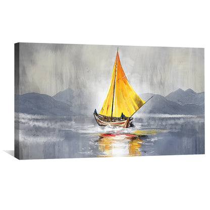 Vibrant Yellow Sailboat Oil Painting on Canvas - Coastal Serenity Artwork