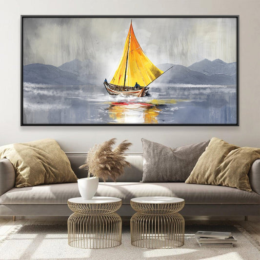 Vibrant Yellow Sailboat Oil Painting on Canvas - Coastal Serenity Artwork