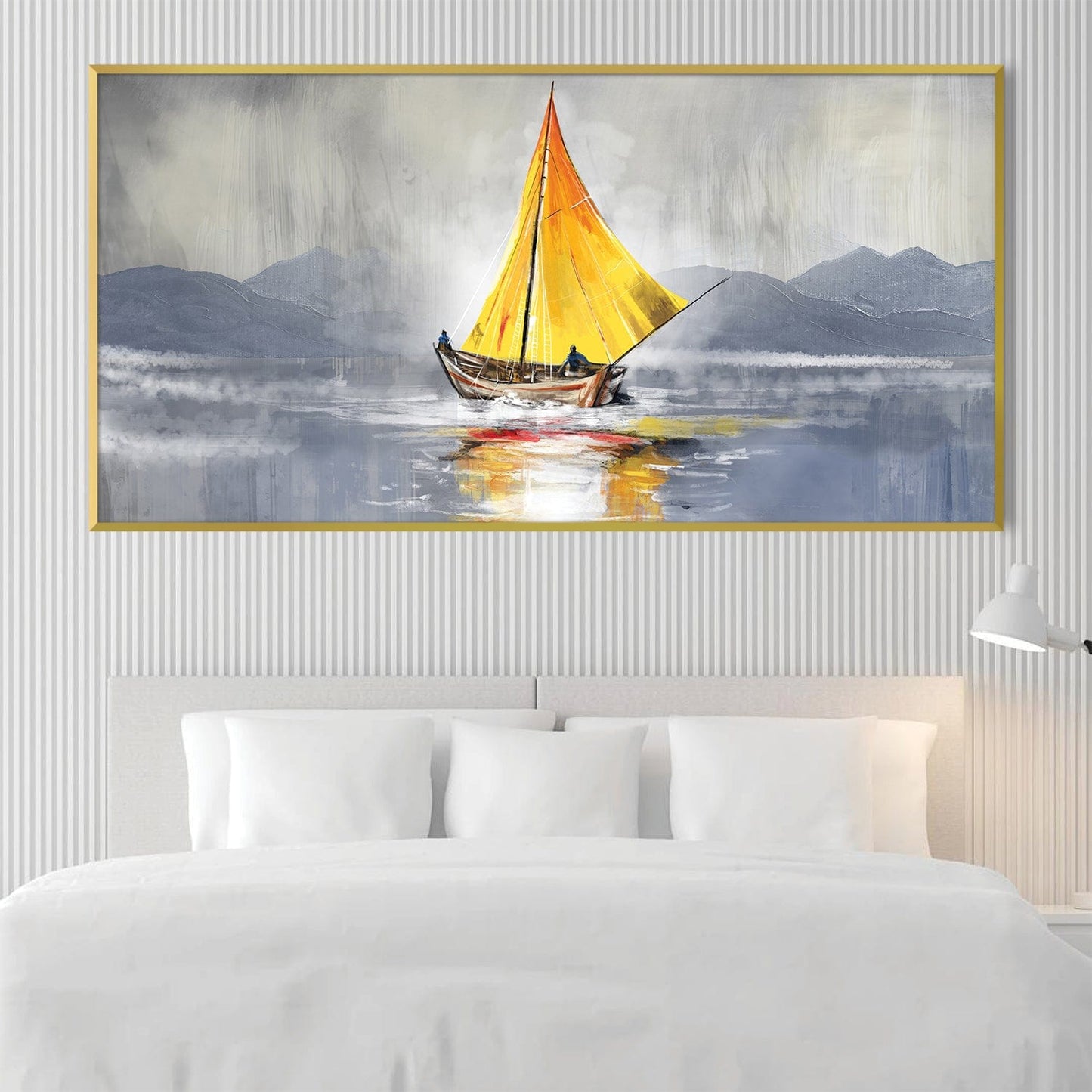 Vibrant Yellow Sailboat Oil Painting on Canvas - Coastal Serenity Artwork