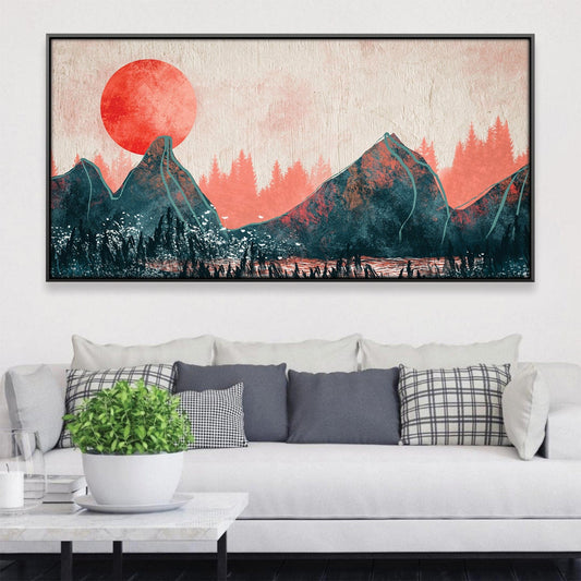 Serene Sunset Over Amber Valley Mountains – Modern Oil Painting Decor