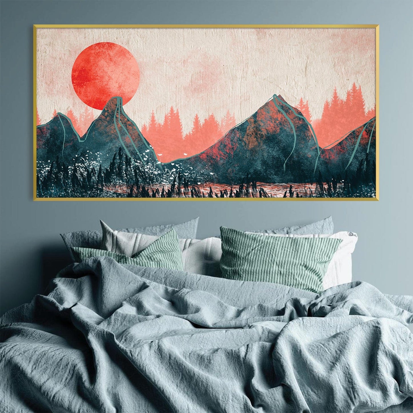 Serene Sunset Over Amber Valley Mountains – Modern Oil Painting Decor