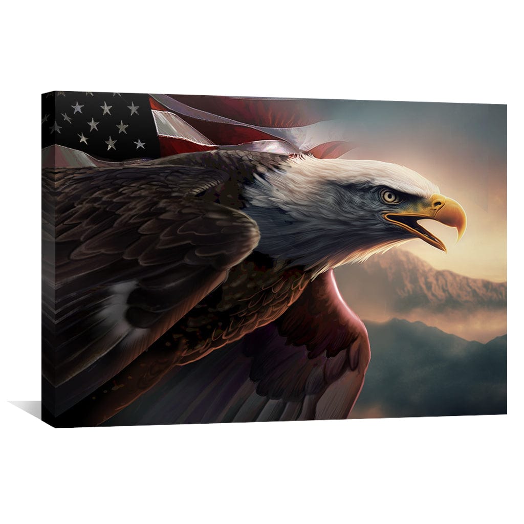 Majestic American Eagle Oil Painting with Flag Backdrop — Home Decor Art