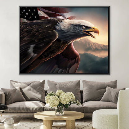 Majestic American Eagle Oil Painting with Flag Backdrop — Home Decor Art