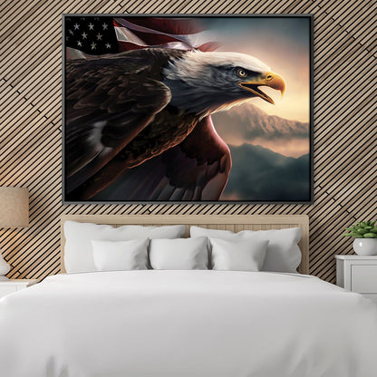 Majestic American Eagle Oil Painting with Flag Backdrop — Home Decor Art