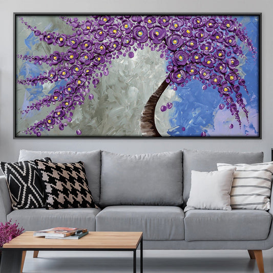 Purple Blossom Tree Oil Painting – Vibrant Floral Art for Home Decor