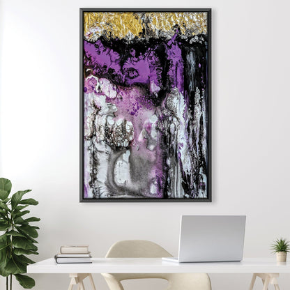 Vibrant Purple and Gold Abstract Oil Painting for Modern Home Decor