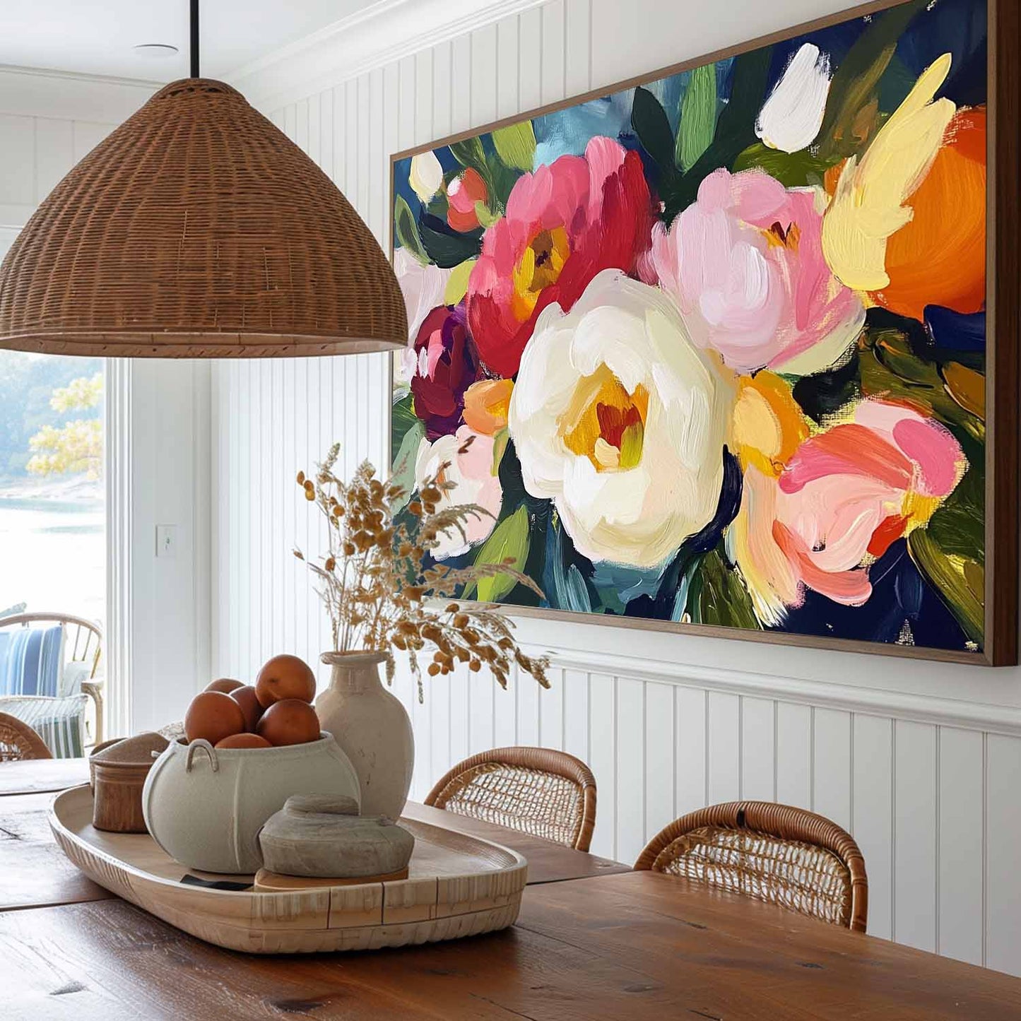 Vibrant Floral Oil Painting: Bold Colors and Modern Abstract Art for Home Decor