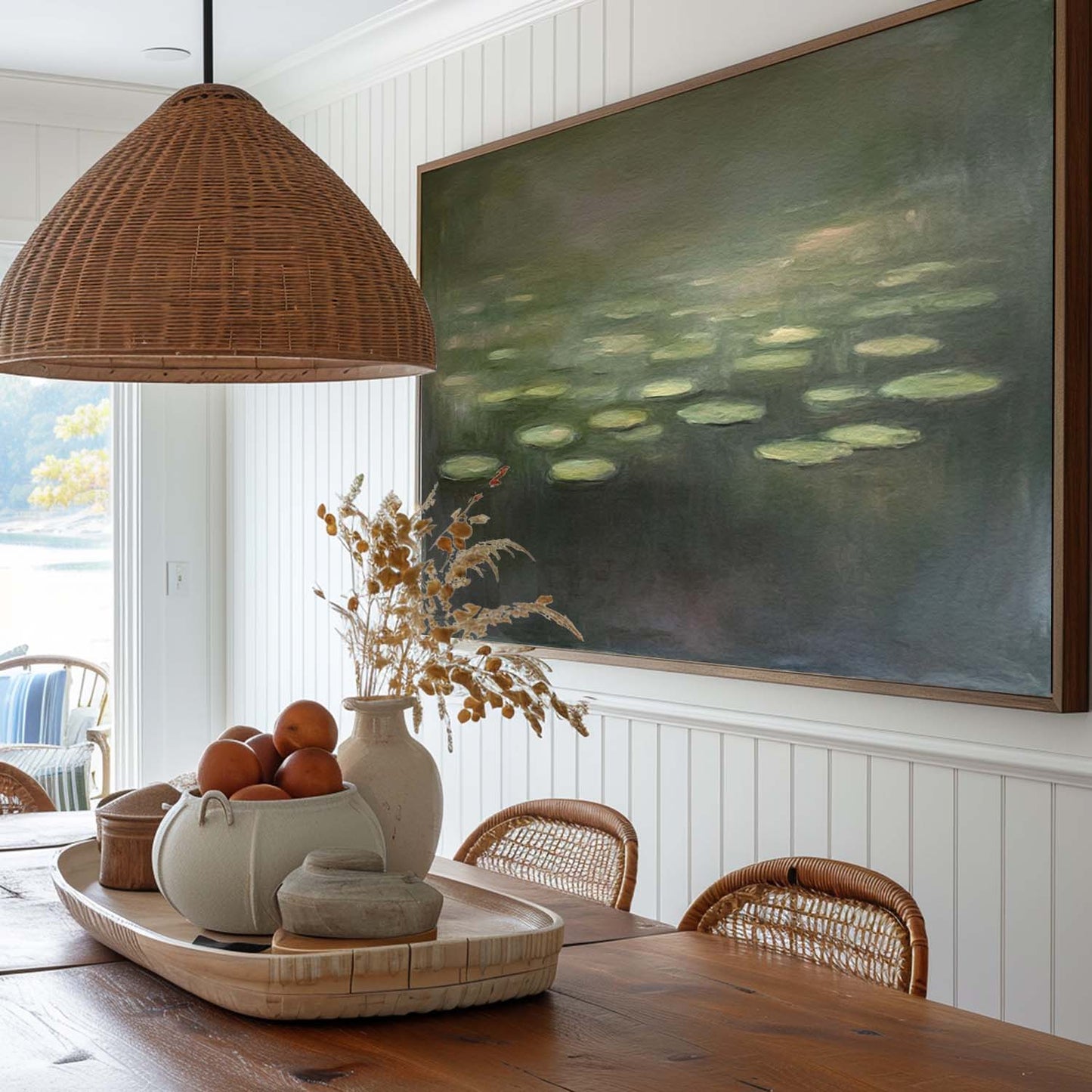 Serene Modern Abstract Oil Painting of Tranquil Water Lilies
