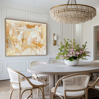 Contemporary Gold and White Abstract Oil Painting for Modern Home Decor