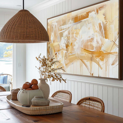 Contemporary Gold and White Abstract Oil Painting for Modern Home Decor