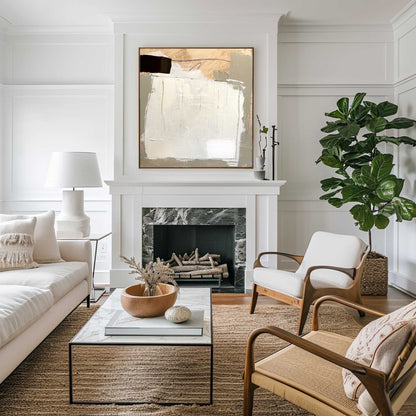 Contemporary Abstract Oil Painting with Neutral Tones and Textured Depth