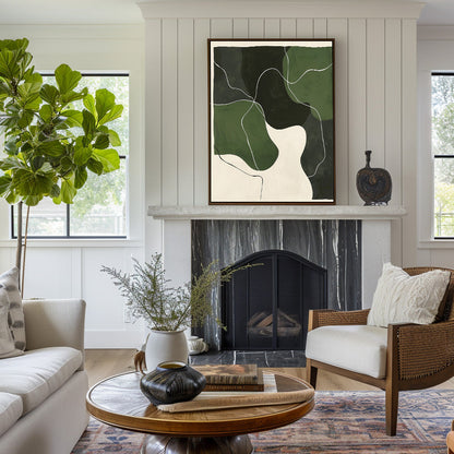 Abstract Green Landscape Oil Painting for Modern Home Decor