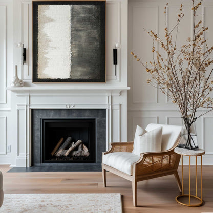 Contemporary Minimalist Oil Painting in Black and White for Modern Interiors