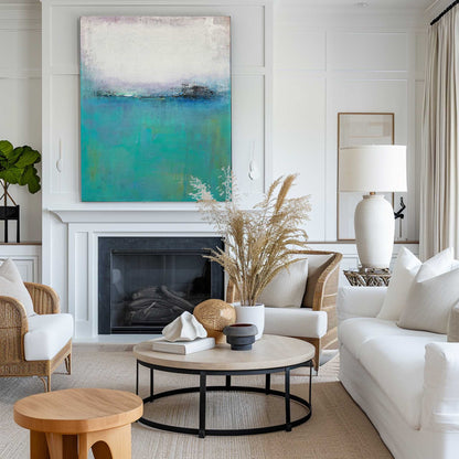 Calm Blue Abstract Oil Painting for Modern Home Decor and Art Collection