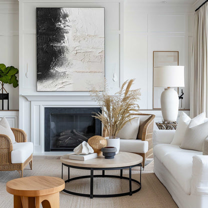 Black and White Modern Abstract Oil Painting for Contemporary Home Decor