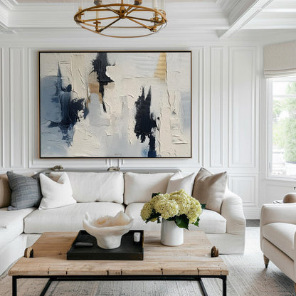 Contemporary Blue and White Abstract Oil Painting for Modern Decor