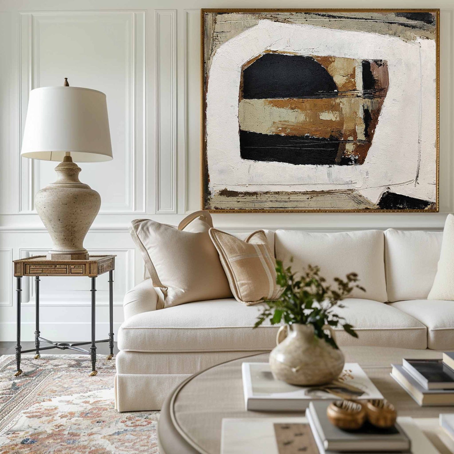 Contemporary Black and Brown Abstract Oil Painting for Modern Home Decor