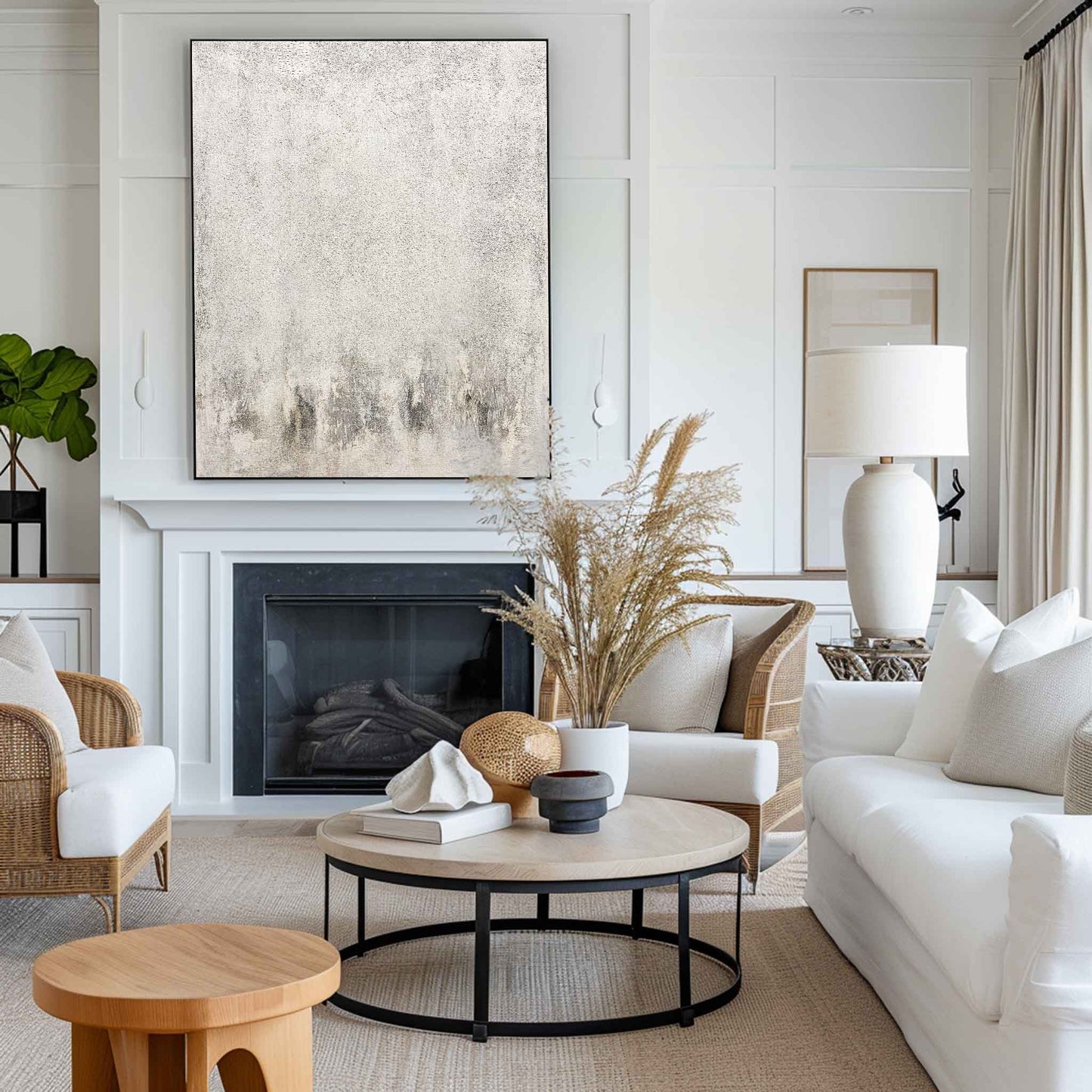 Elegant Gray and White Minimalist Oil Painting for Modern Home Decor