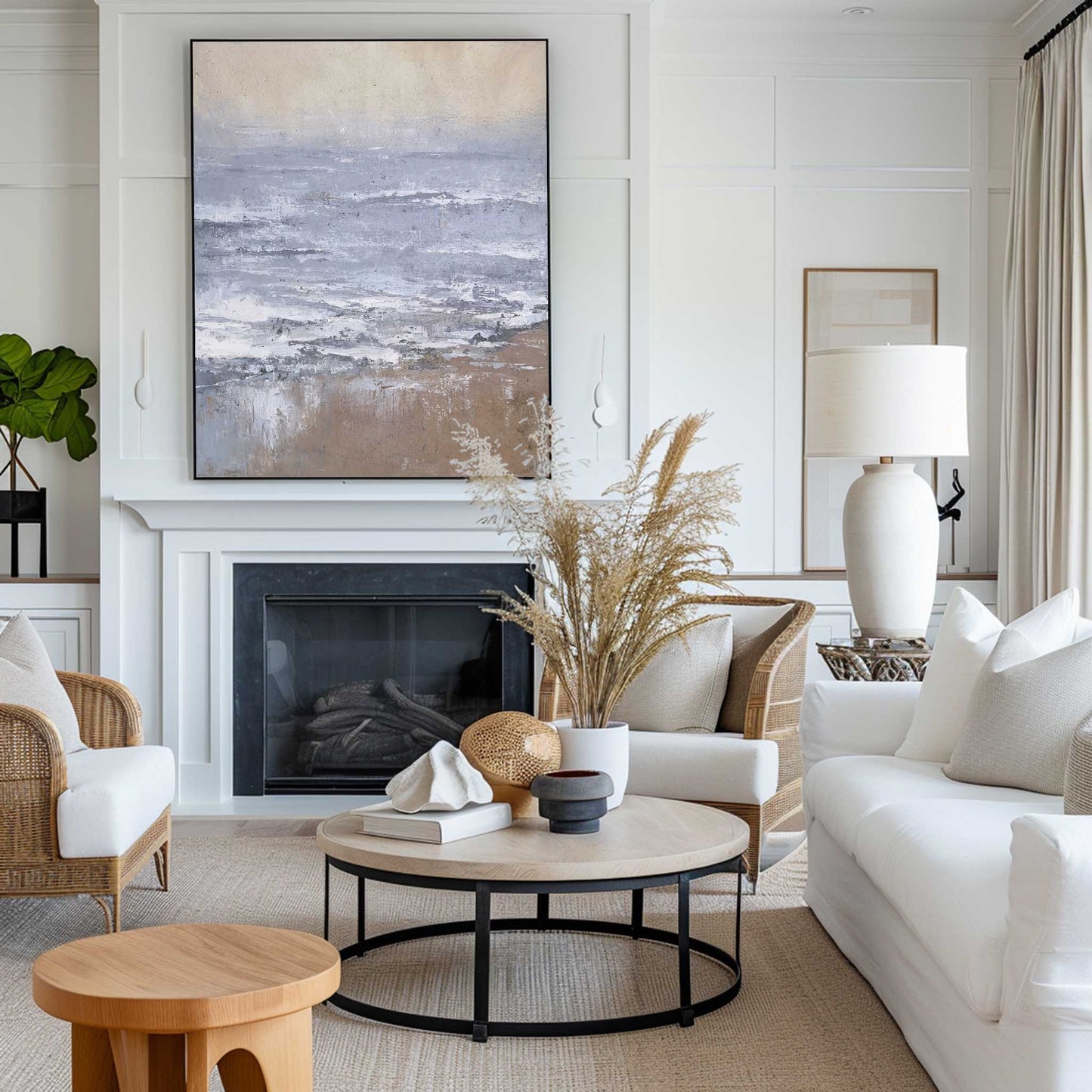 Serene Coastal Abstract Oil Painting for Tranquil Home Decor