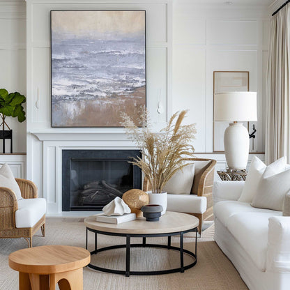 Serene Coastal Abstract Oil Painting for Tranquil Home Decor