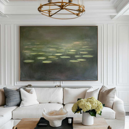 Serene Modern Abstract Oil Painting of Tranquil Water Lilies