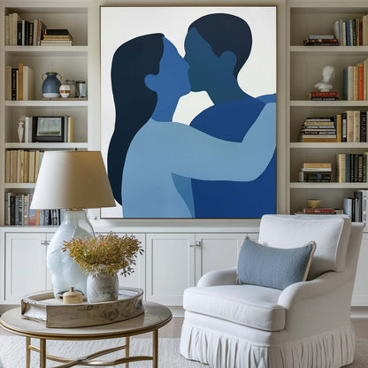 Blue Emotion: Modern Abstract Couple's Portrait Oil Painting